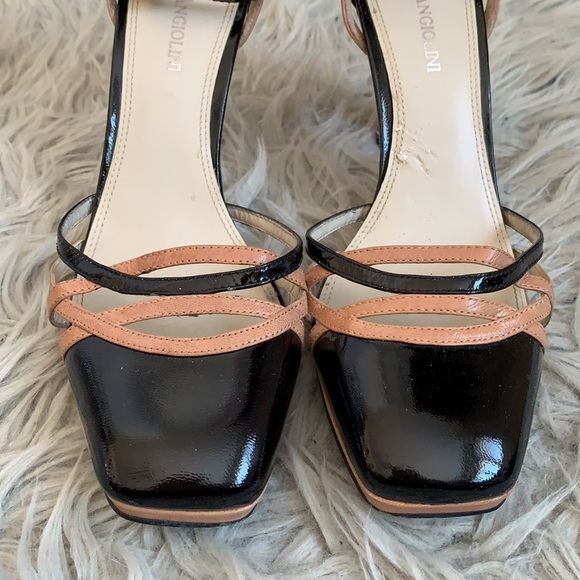 Enzo Angiolini Tan and Black Ankle Strap Platform Heels - Picture 4 of 6